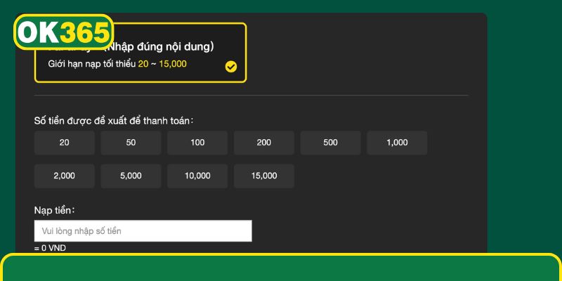 Giao dịch nạp trơn tru với hướng dẫn từng bước